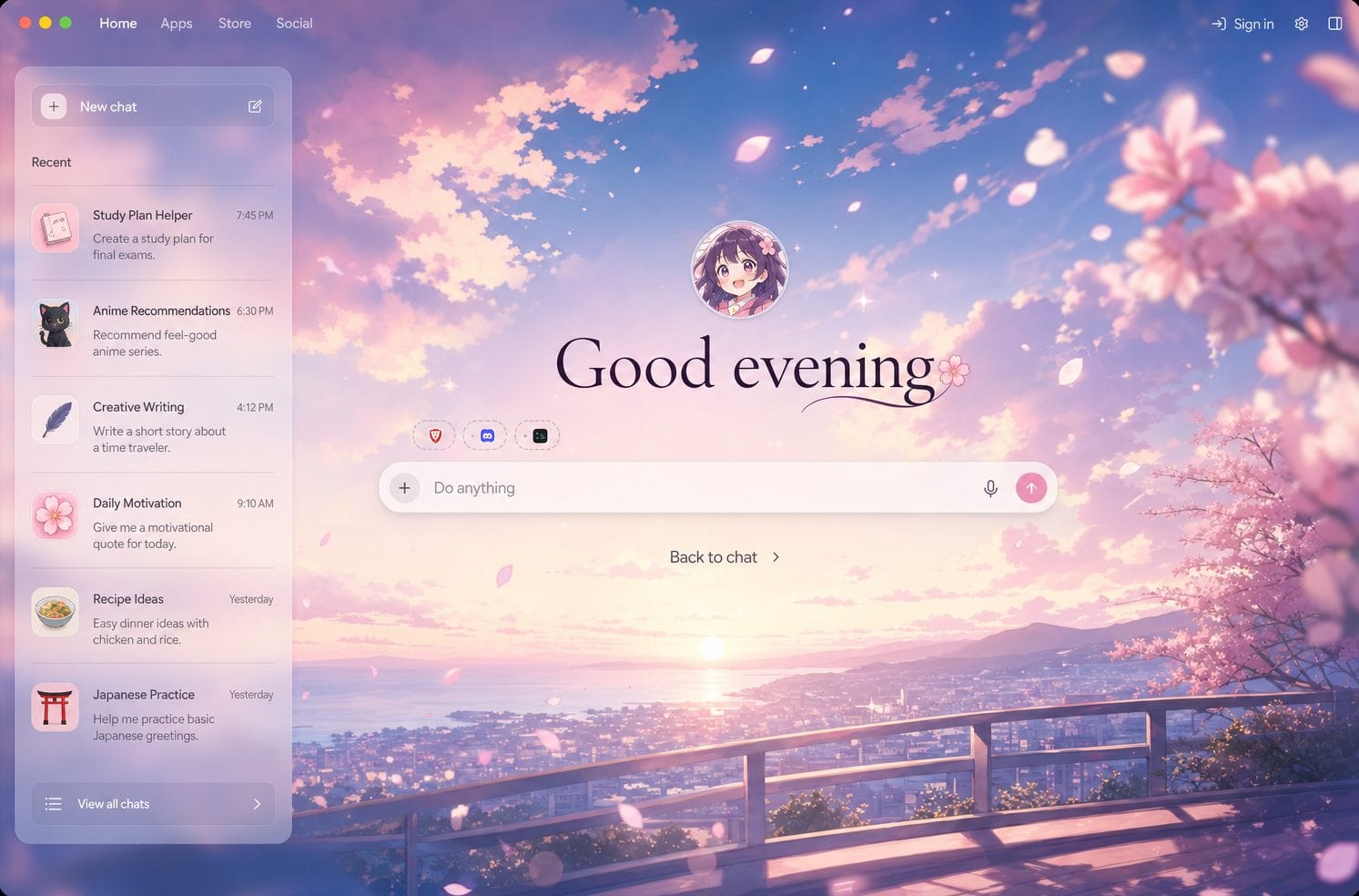 Anime sunset home screen generated by Stella.