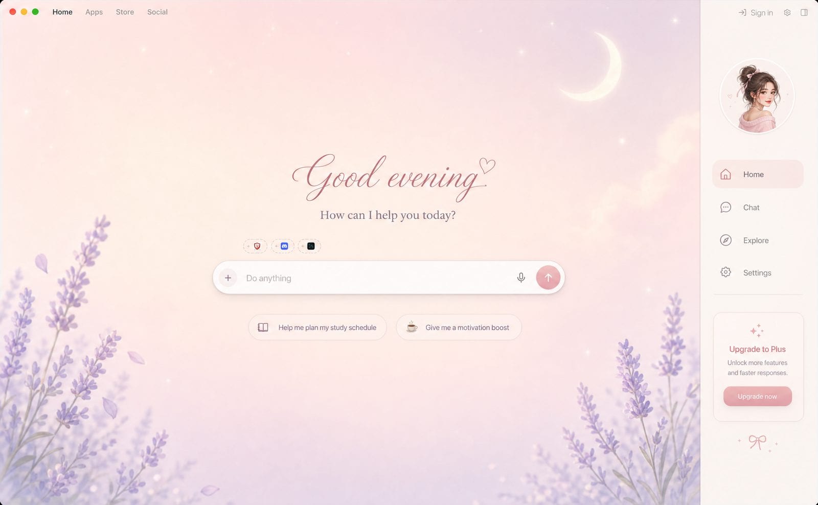 Soft pastel cozy home screen generated by Stella.